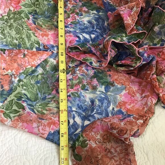 Vintage 60s Floral Print Ruffle Neck Long Sleeve Maxi Dress - Picture 14 of 16